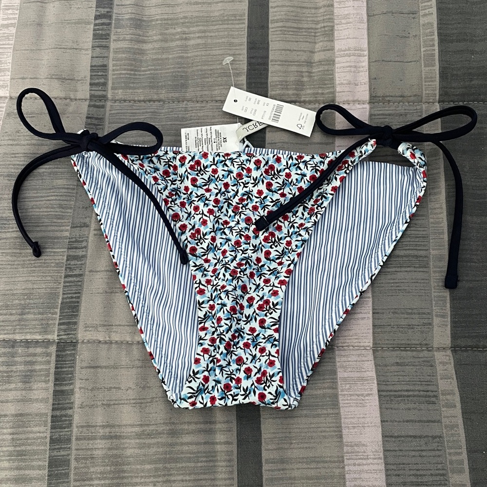 J Crew Reversible String Bikini bottom in blue floral/stripe XS